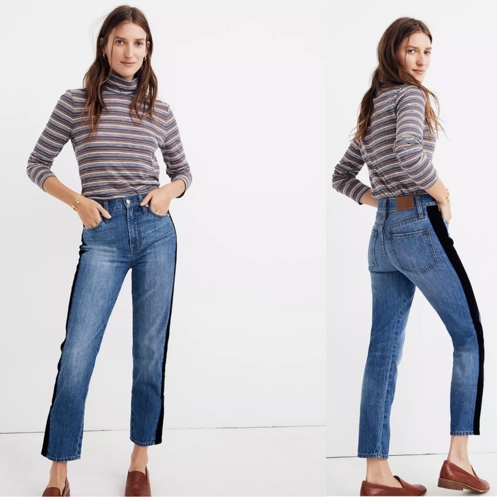 Madewell High Rise Jeans in Blue with Black Stripe